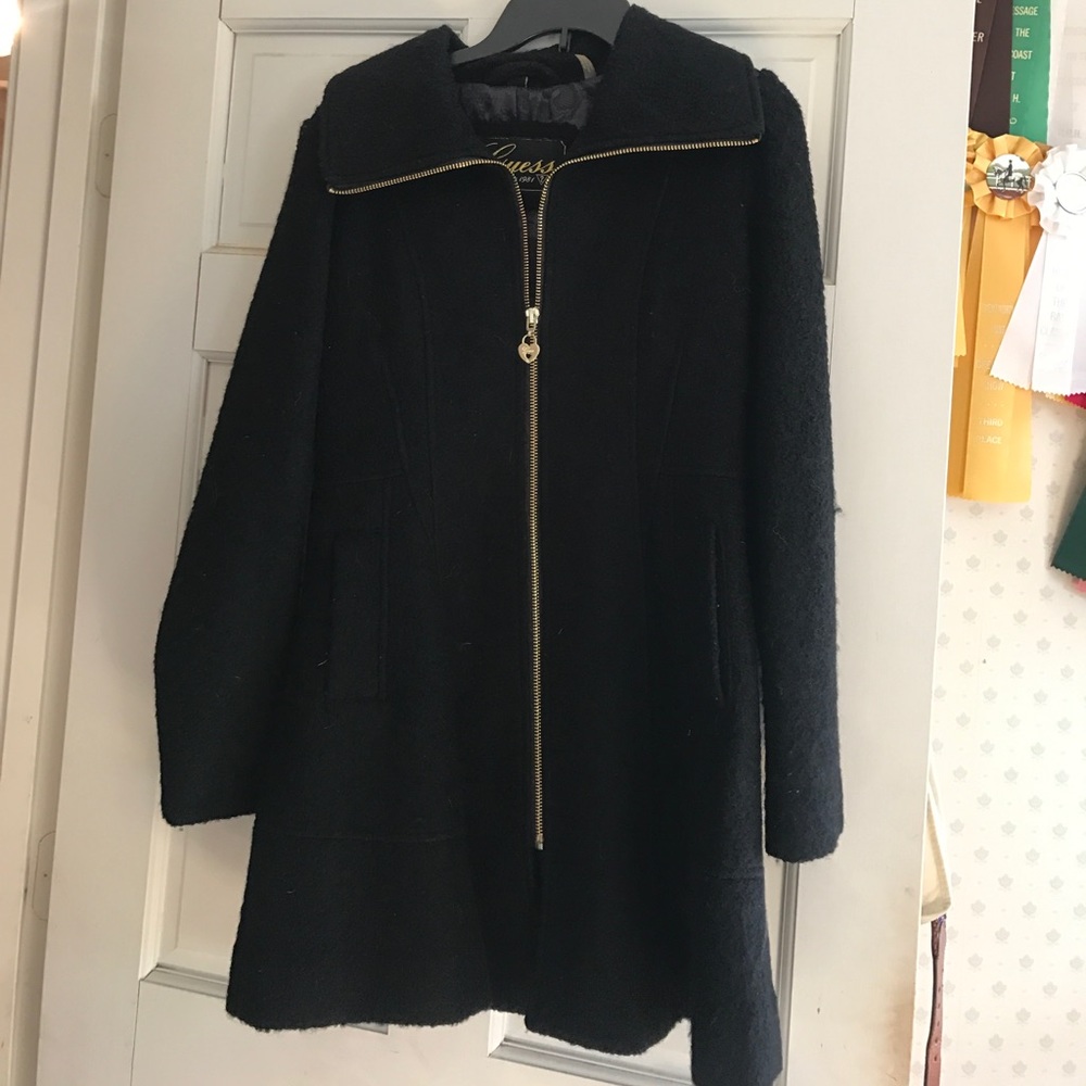 Guess long black coat size medium